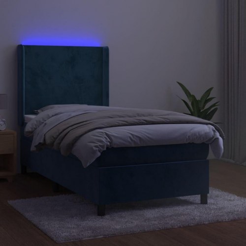 Kontinentalseng med LED-lys 90×200 cm - fløjl, mørkeblå