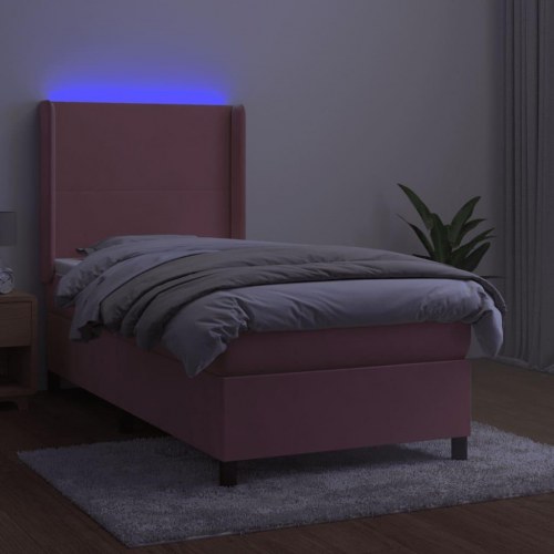 Kontinentalseng i fløjl med LED-lys 100x200 cm - lyserød