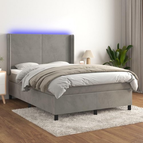 Kontinentalseng med LED-lys 140×190 cm - velour, lysegrå
