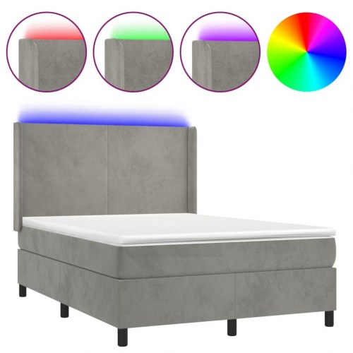 Kontinentalseng med LED-lys 140×190 cm - velour, lysegrå