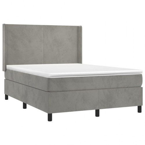 Kontinentalseng med LED-lys 140×190 cm - velour, lysegrå