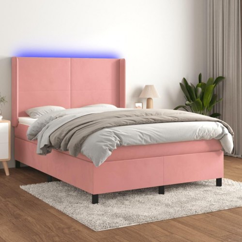 Kontinentalseng i fløjl med LED-lys 140x190 cm - lyserød