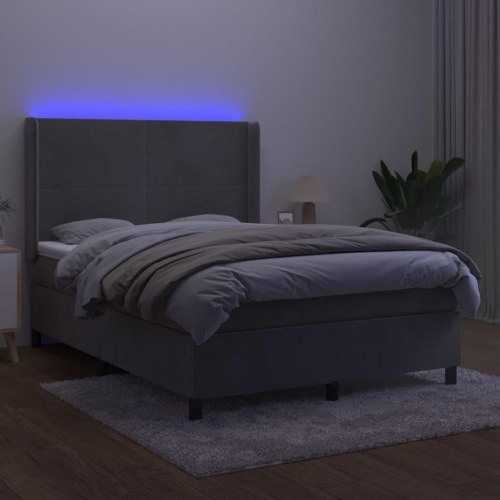 Kontinentalseng med LED-lys 140x200 cm - fløjl, lysegrå