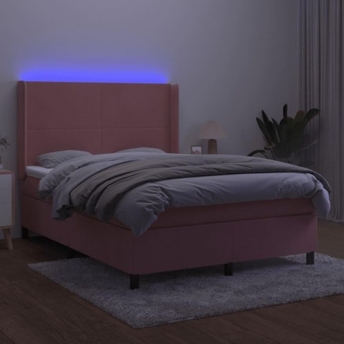 Kontinentalseng med LED-lys 140x200 cm i fløjl - lyserød