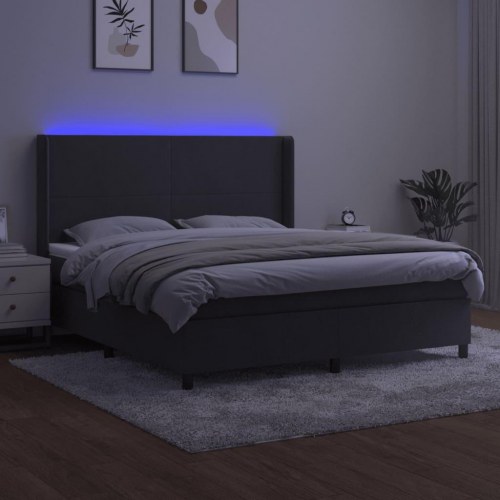 Kontinentalseng med LED-lys 160 x 200 cm - fløjl, mørkegrå