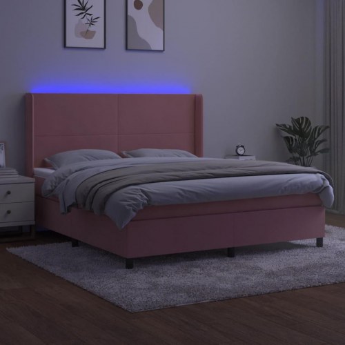 Kontinentalseng i fløjl med LED-lys 160 x 200 cm - lyserød