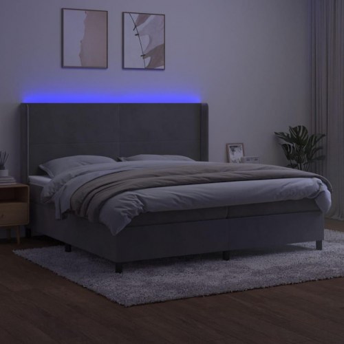 Kontinentalseng i fløjl med LED-lys 200 × 200 cm - lysegrå
