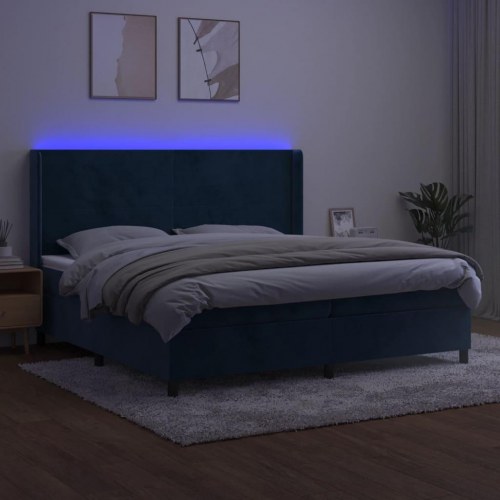 Kontinentalseng i fløjl med LED-lys 200x200 cm - mørkeblå