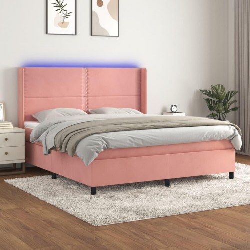 Kontinentalseng med LED-lys 160×200 cm - fløjl, lyserød