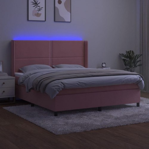 Kontinentalseng med LED-lys 160×200 cm - fløjl, lyserød