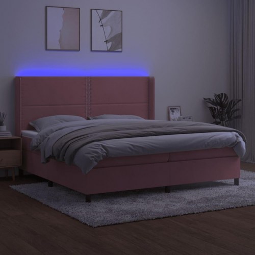 Kontinentalseng i fløjl med LED-lys 200 x 200 cm - lyserød