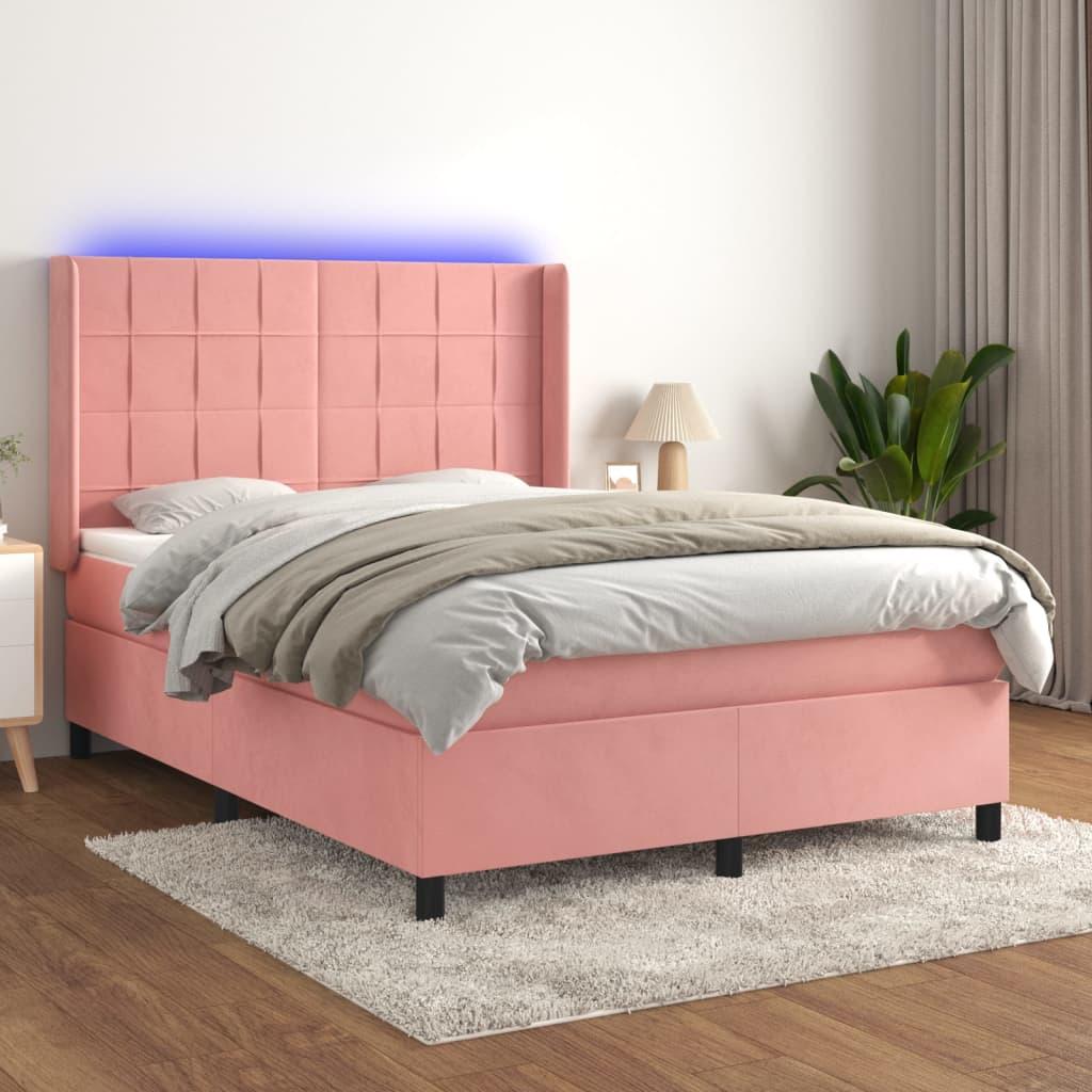 Kontinentalseng Med Led-Lys Velour Pink Lyserød - Blok med firkanter / 140 x 190 cm