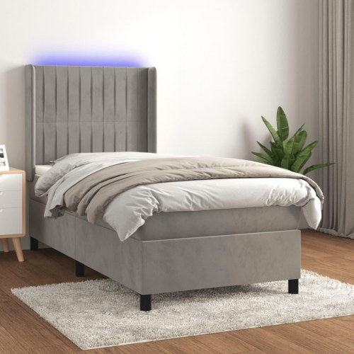 Kontinentalseng med LED-lys 80×200 cm - velour, lysegrå