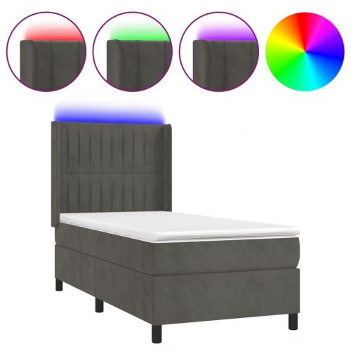 Kontinentalseng med LED-lys 80×200 cm - velour, mørkegrå