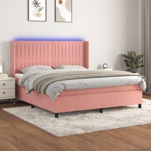 Kontinentalseng med LED-lys 160×200 cm - fløjl, lyserød