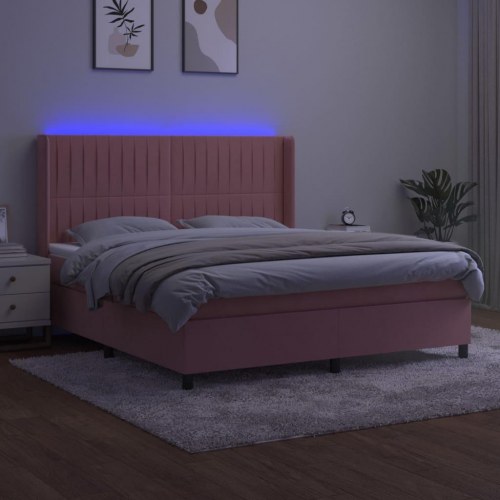 Kontinentalseng med LED-lys 160×200 cm - fløjl, lyserød