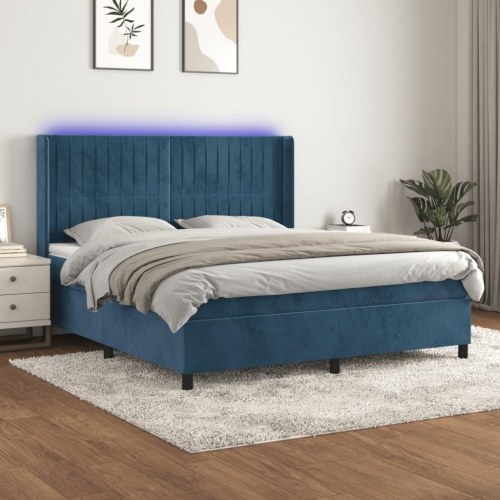 Kontinentalseng med LED-lys 180×200 cm - fløjl, mørkeblå