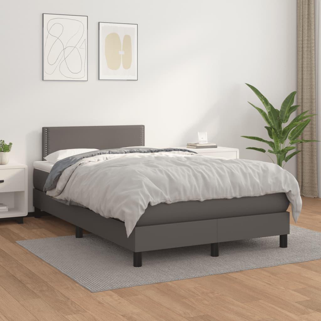 Kontinentalseng Med Madras Kunstlæder Grå - Ensfarvet med søm / 120 x 200 cm