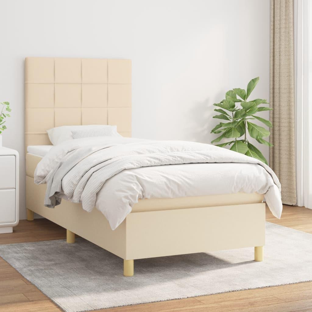 Kontinentalseng med madras 90×200 cm - stof, cremefarvet