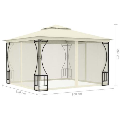 Pavillon med net 300x300x265 cm cremefarvet