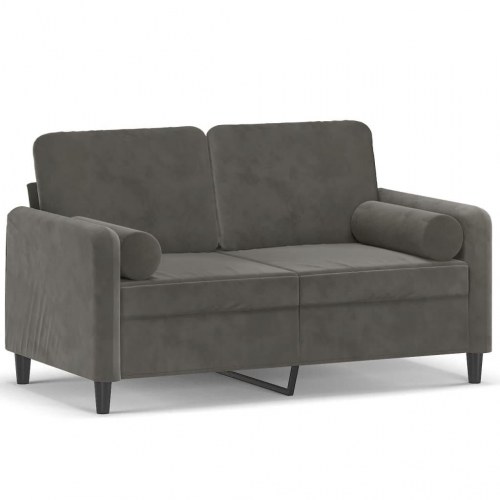 2-personers sofa med puder og hynder 120 cm velour mørkegrå