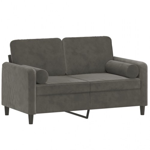 2-personers sofa med puder og hynder 120 cm velour mørkegrå