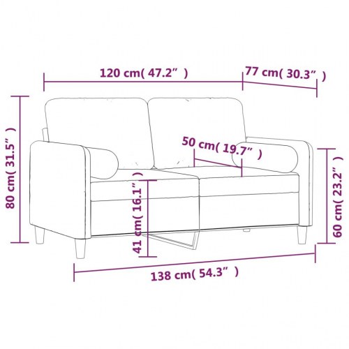 2-personers sofa med puder og hynder 120 cm velour mørkegrå