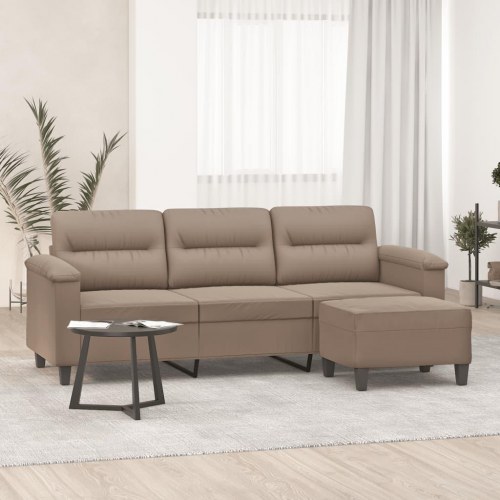 3-personers sofa med fodskammel 180 cm mikrofiberstof Gråbrun