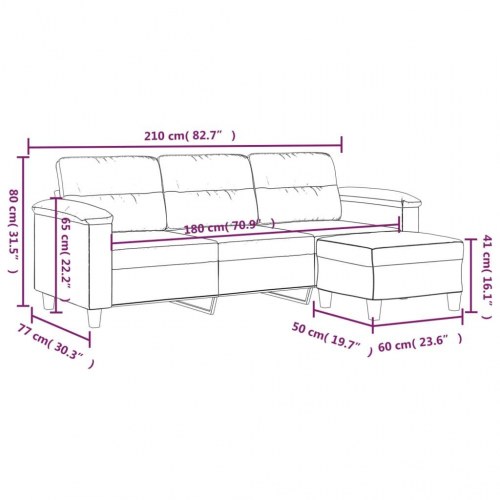 3-personers sofa med fodskammel 180 cm mikrofiberstof Gråbrun