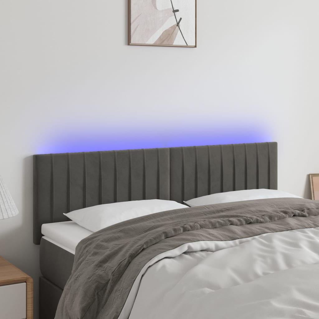 Sengegavl Med Led-Lys Velour - Mørkegrå / 144 x 5 x 78/88 cm