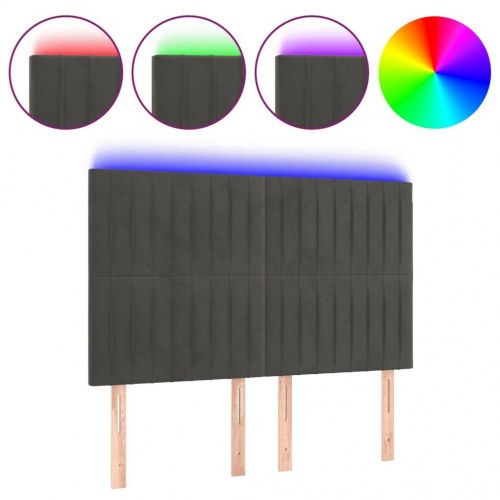 Sengegavl med LED-lys i fløjl 144 x 5 x 118/128 cm - mørkegrå