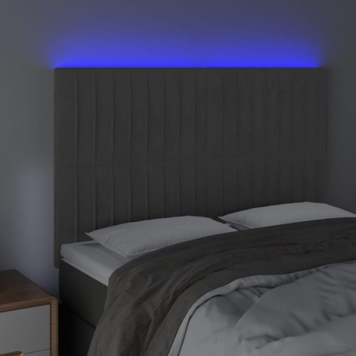 Sengegavl med LED-lys i fløjl 144 x 5 x 118/128 cm - mørkegrå
