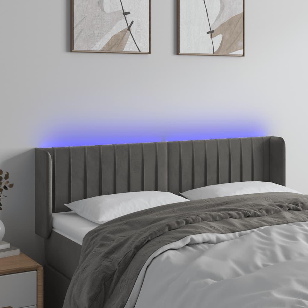 Sengegavl Med Led-Lys Stof - Mørkegrå / 147 x 16 x 78/88 cm