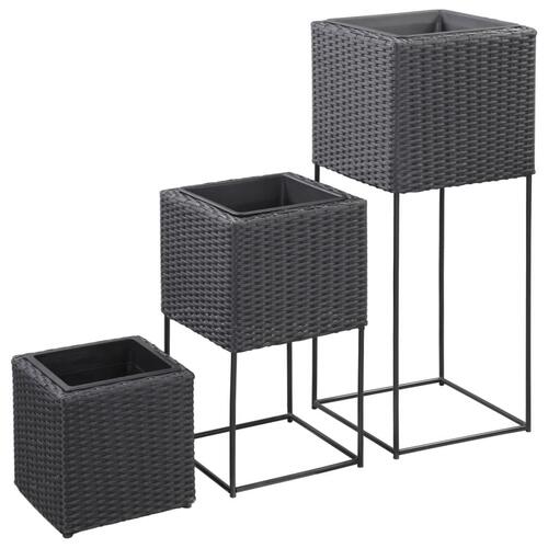 Hævede plantekasser 3 stk. polyrattan sort