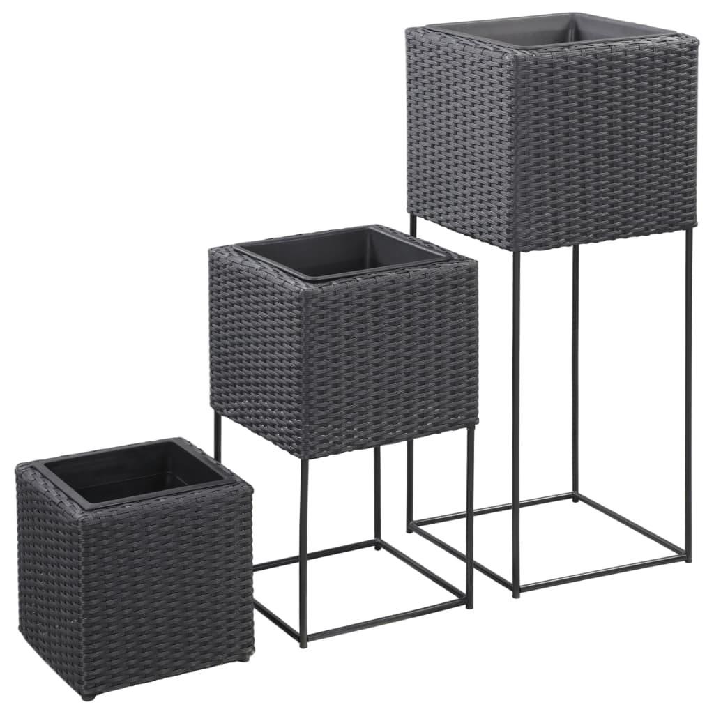 Hævede plantekasser 3 stk. polyrattan sort
