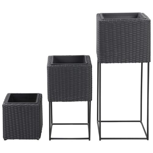 Hævede plantekasser 3 stk. polyrattan sort