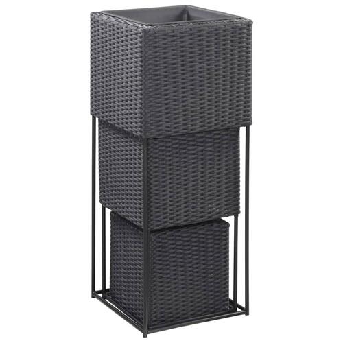 Hævede plantekasser 3 stk. polyrattan sort