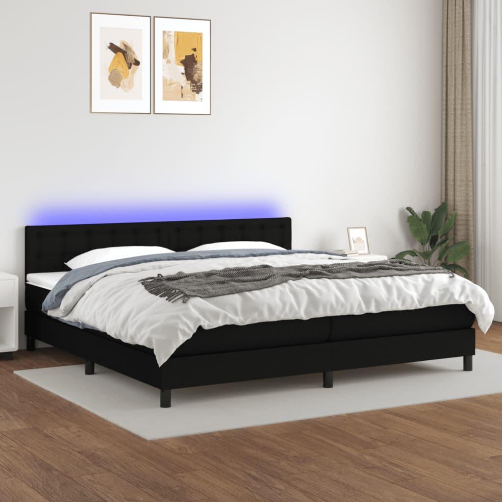 Kontinentalseng med LED-lys 200x200 cm - stof, sort