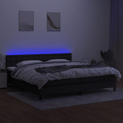 Kontinentalseng med LED-lys 200x200 cm - stof, sort