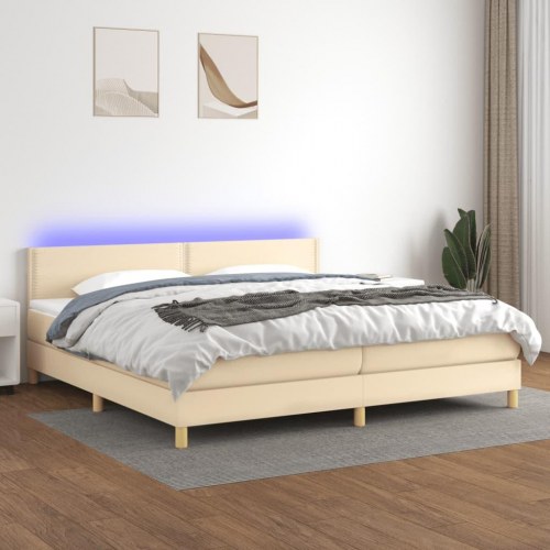 Kontinentalseng med LED-lys 200x200 cm stof cremefarvet