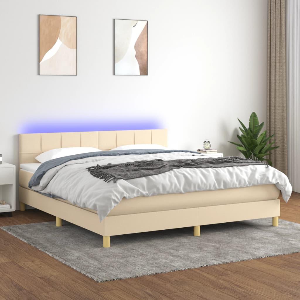 Kontinentalseng Med LED-lys Stof - Creme / 180 X 200 cm / Blok med firkanter