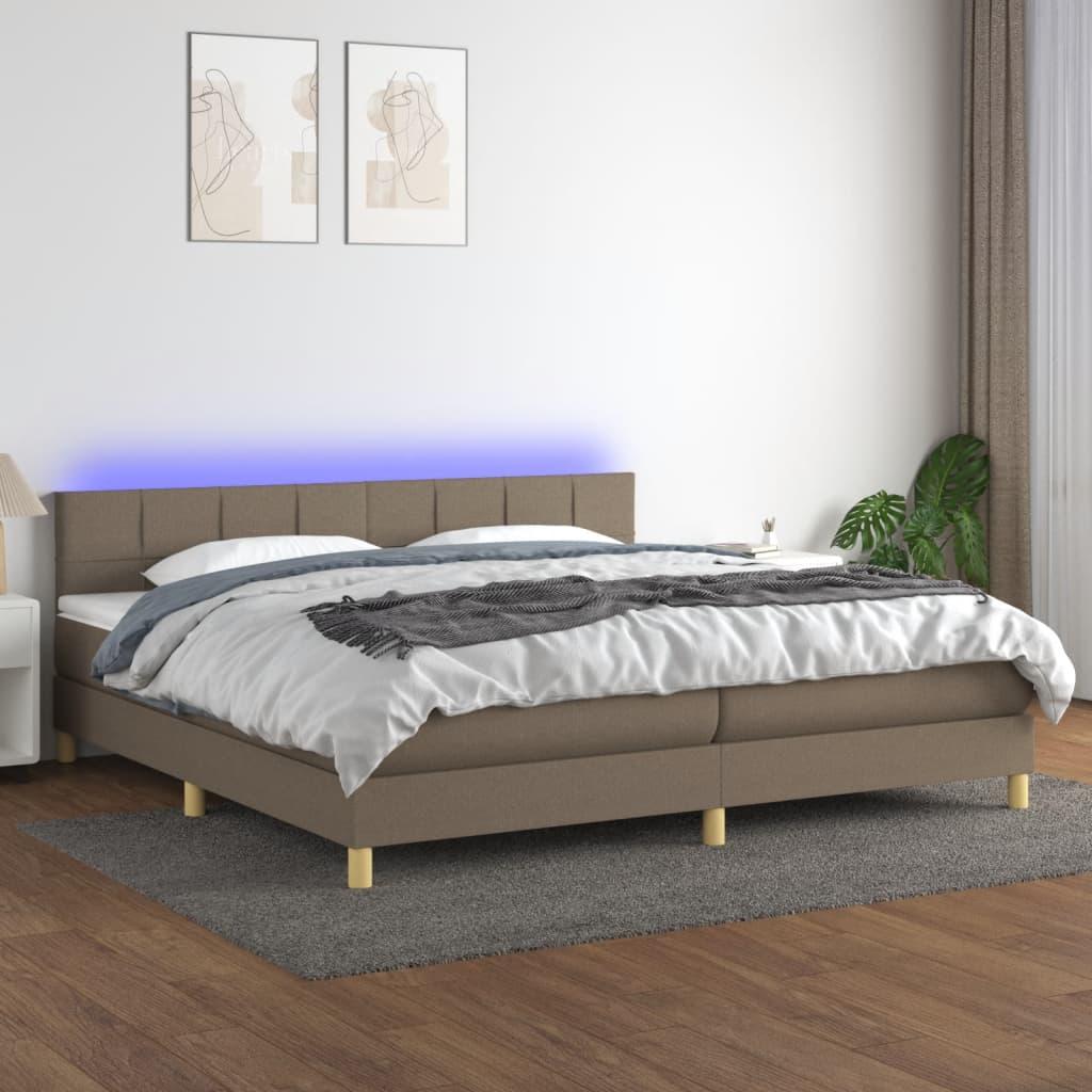 Kontinentalseng Med LED-lys Stof - Gråbrun / 200 X 200 cm / Blok med firkanter