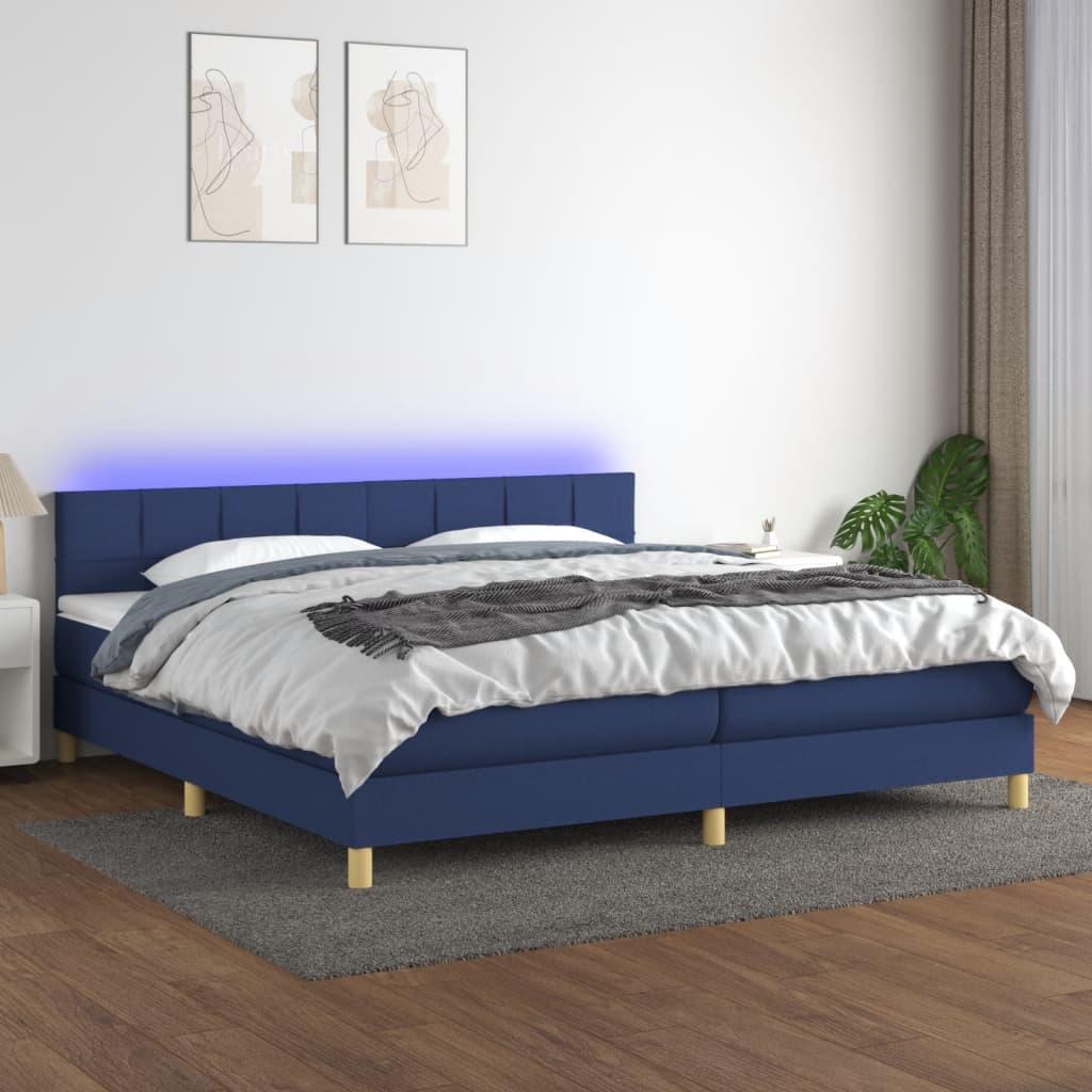 Kontinentalseng Med Led-Lys Stof Blå - Blok med firkanter / 200 x 200 cm
