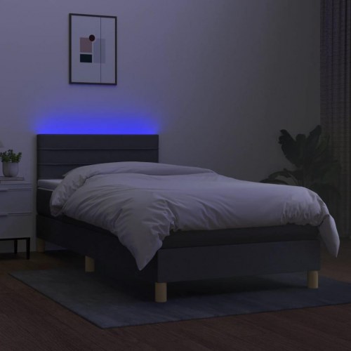 Kontinentalseng med LED-lys 90×190 cm - stof, mørkegrå