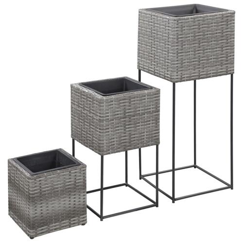 Forhøjede plantekrukker 3 stk. polyrattan grå