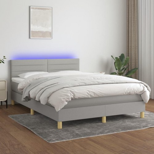 Kontinentalseng med LED-lys 140 × 190 cm - stof, lysegrå