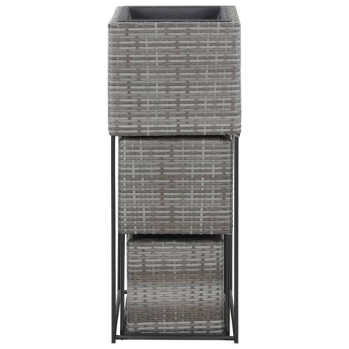 Forhøjede plantekrukker 3 stk. polyrattan grå
