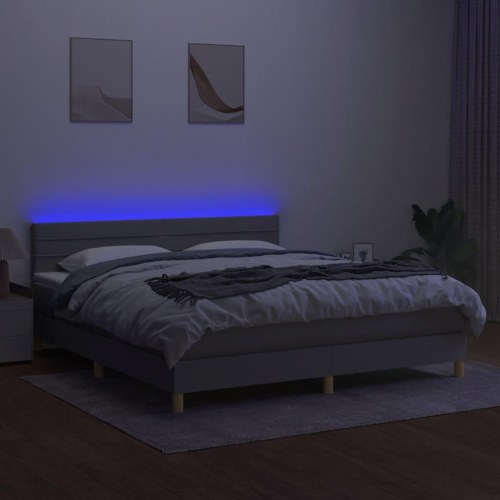 Kontinentalseng med LED-lys 160×200 cm - stof, lysegrå