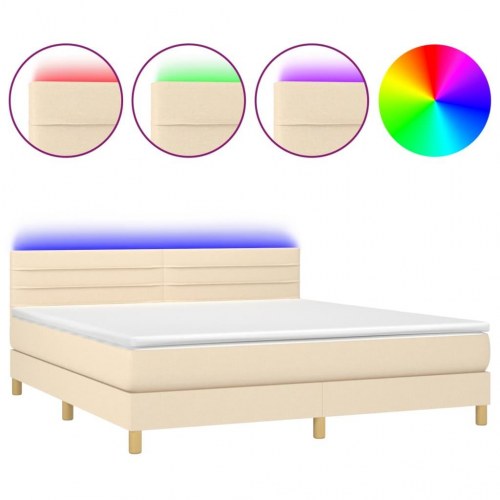 Kontinentalseng med LED-lys 160×200 cm - stof, cremefarvet