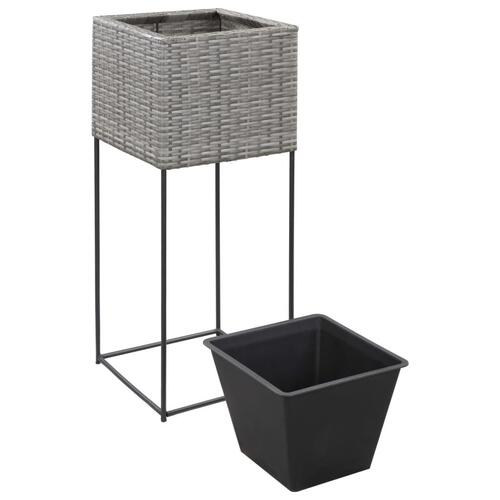 Forhøjede plantekrukker 3 stk. polyrattan grå